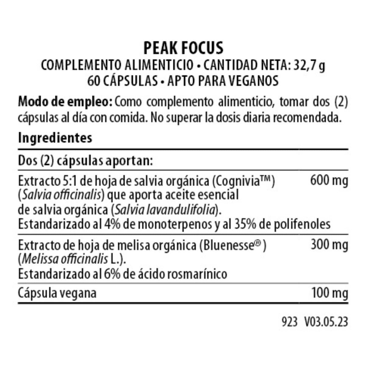 Peak Focus BIO 60 cápsulas vegan