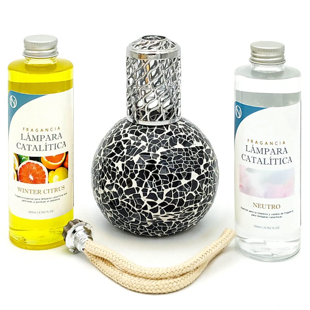 Pack Lámpara Catalítica Mosaico Negro + Fragancia Winter Citrus 200ml + Limpiador Neutro 200ml + Mecha De Repuesto_5