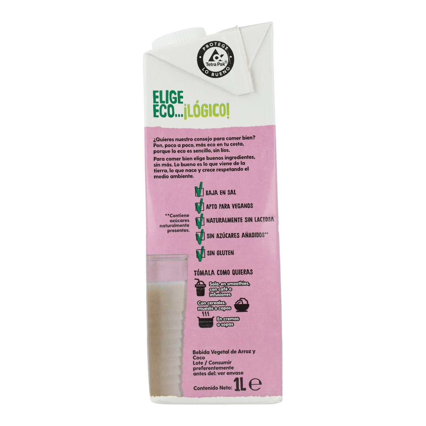 Pack de 6 Bebidas Vegetais Biológicas de Arroz e Coco sem adição de açúcar, Ecocesta, 1L