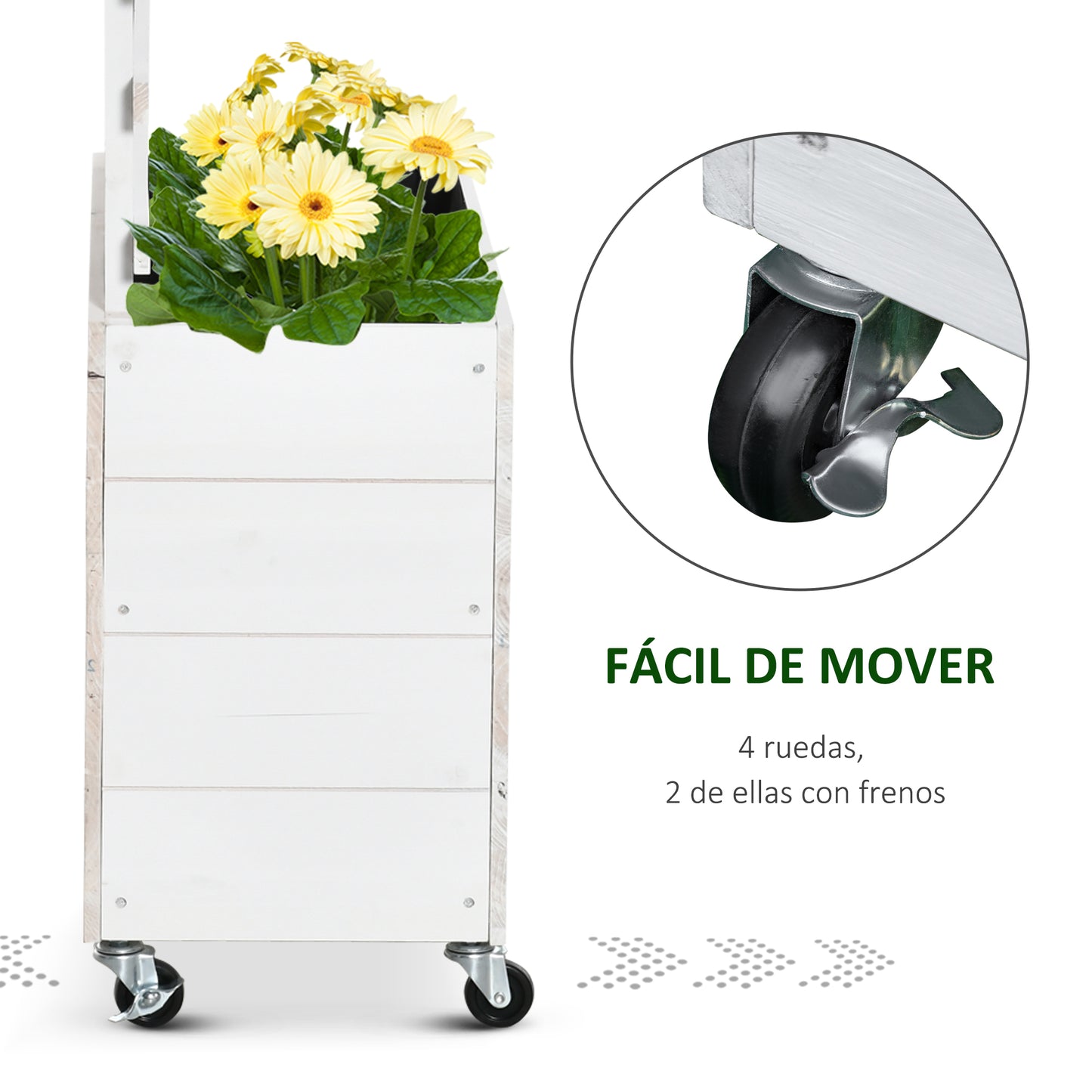 Outsunny Jardinera Con Enrejado Madera Con Ruedas Soporte Para Trepadora Blanco_5