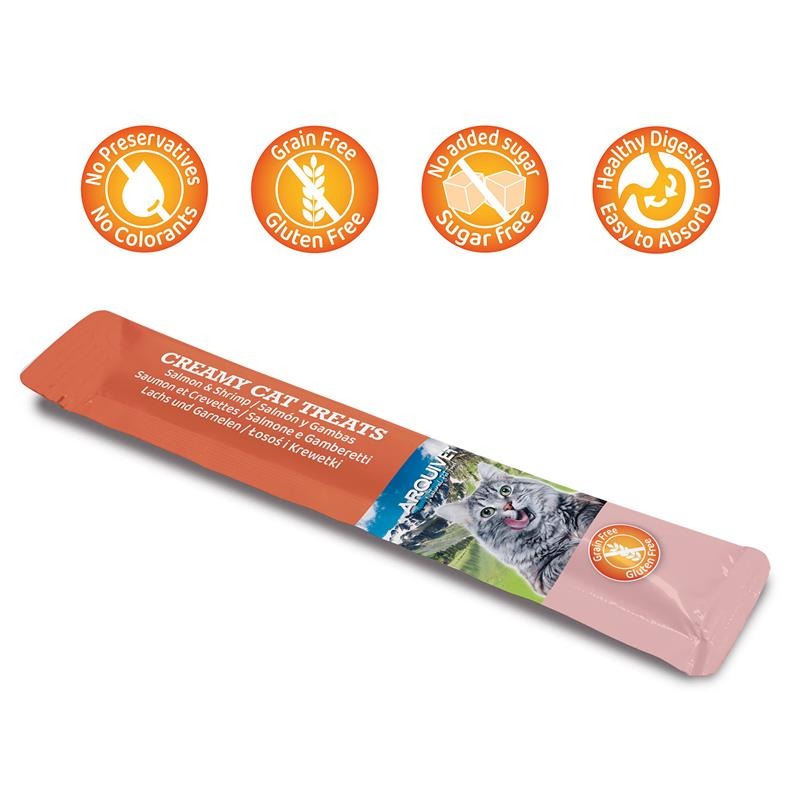 Petiscos cremosos para gatos Arquivet Salmão e camarão 5x14 g