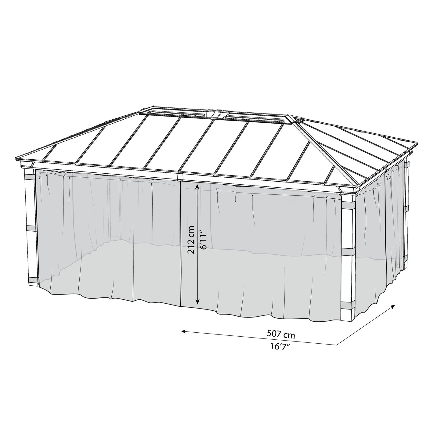 Conjunto mosquiteiro para gazebo Dallas 360x611 cm