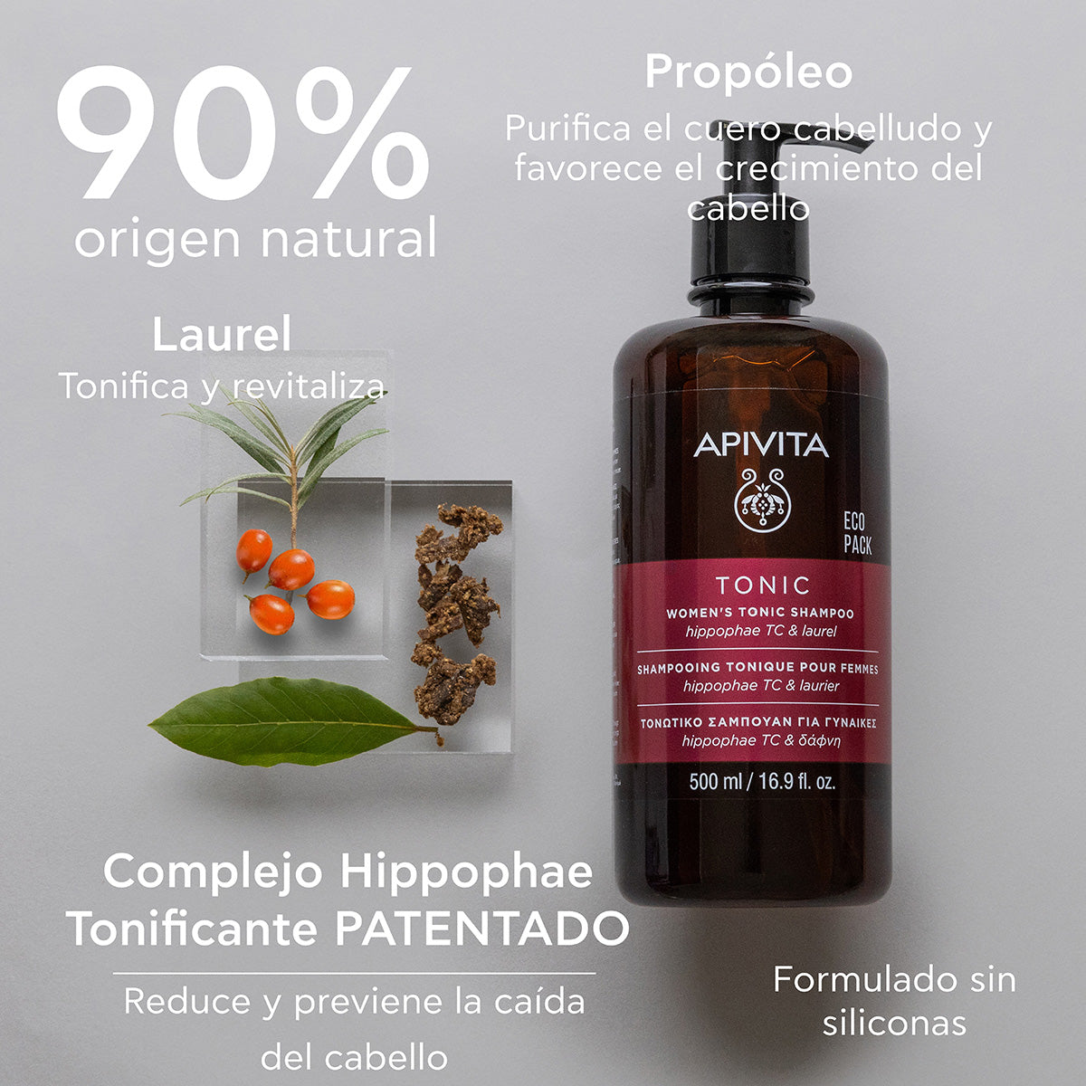 Champô tonificante para mulher contra a queda de cabelo - Ecopack APIVITA, 500 ml