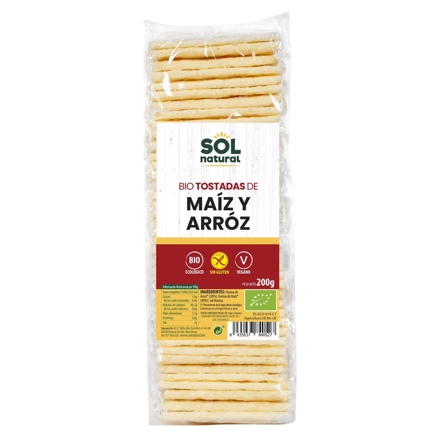 Tosta de Milho e Arroz Biológica Sem Glúten Sol Natural 200 g