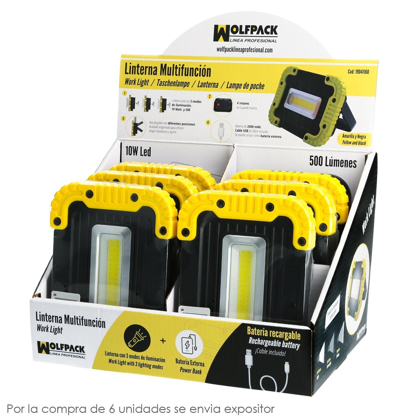 Linterna De Trabajo Led Multifunción Recargable 2.000 Mah. / 10 W. / 500 Lúmenes / 4 Imanes / Bateria Externa / Soporte 180º_3