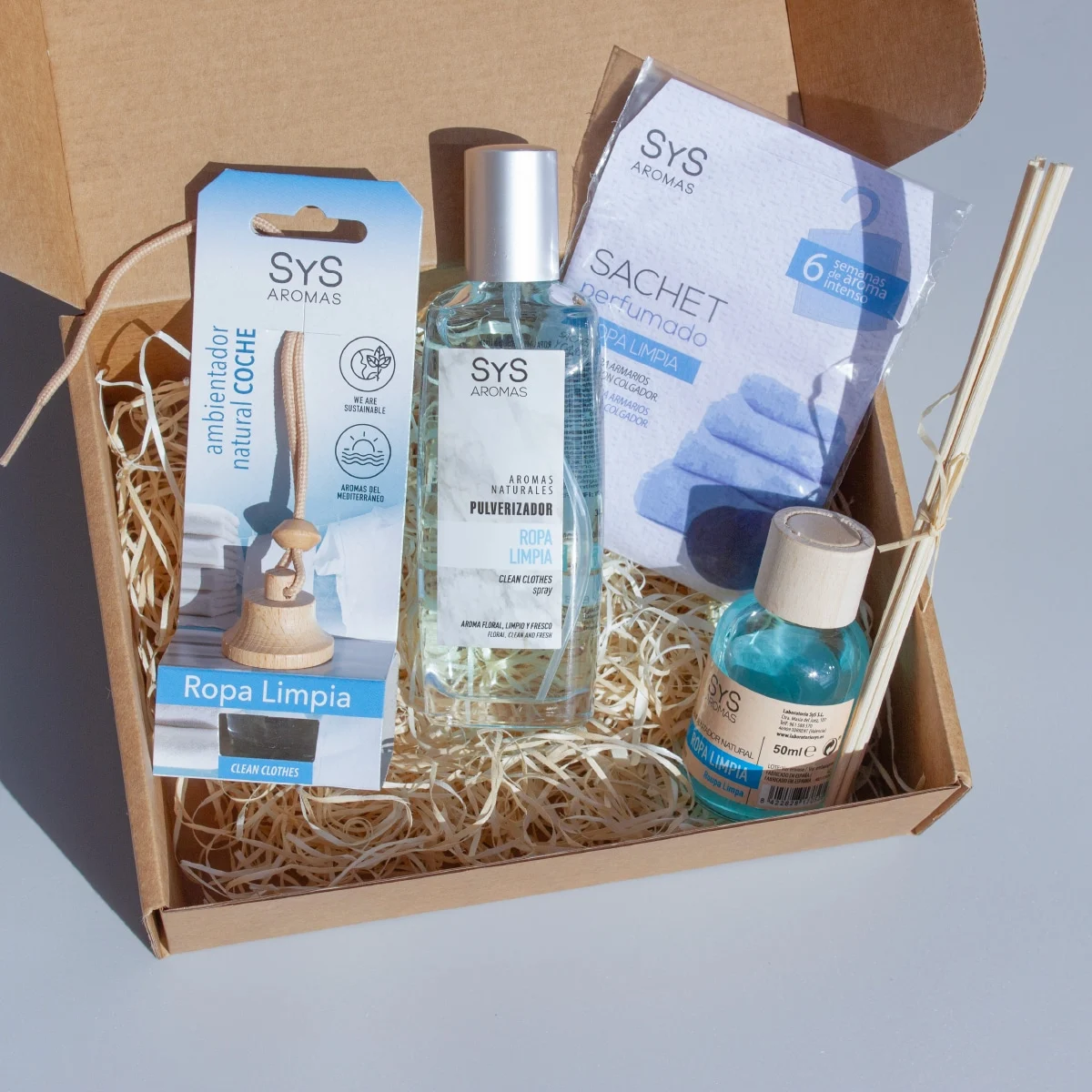 Pack Ropa Limpia SYS Aromas | Mikado 50ml + Spray 100ml + Coche 7ml + Sachet | Aroma Fresco y Límpio | Hecho en España_2