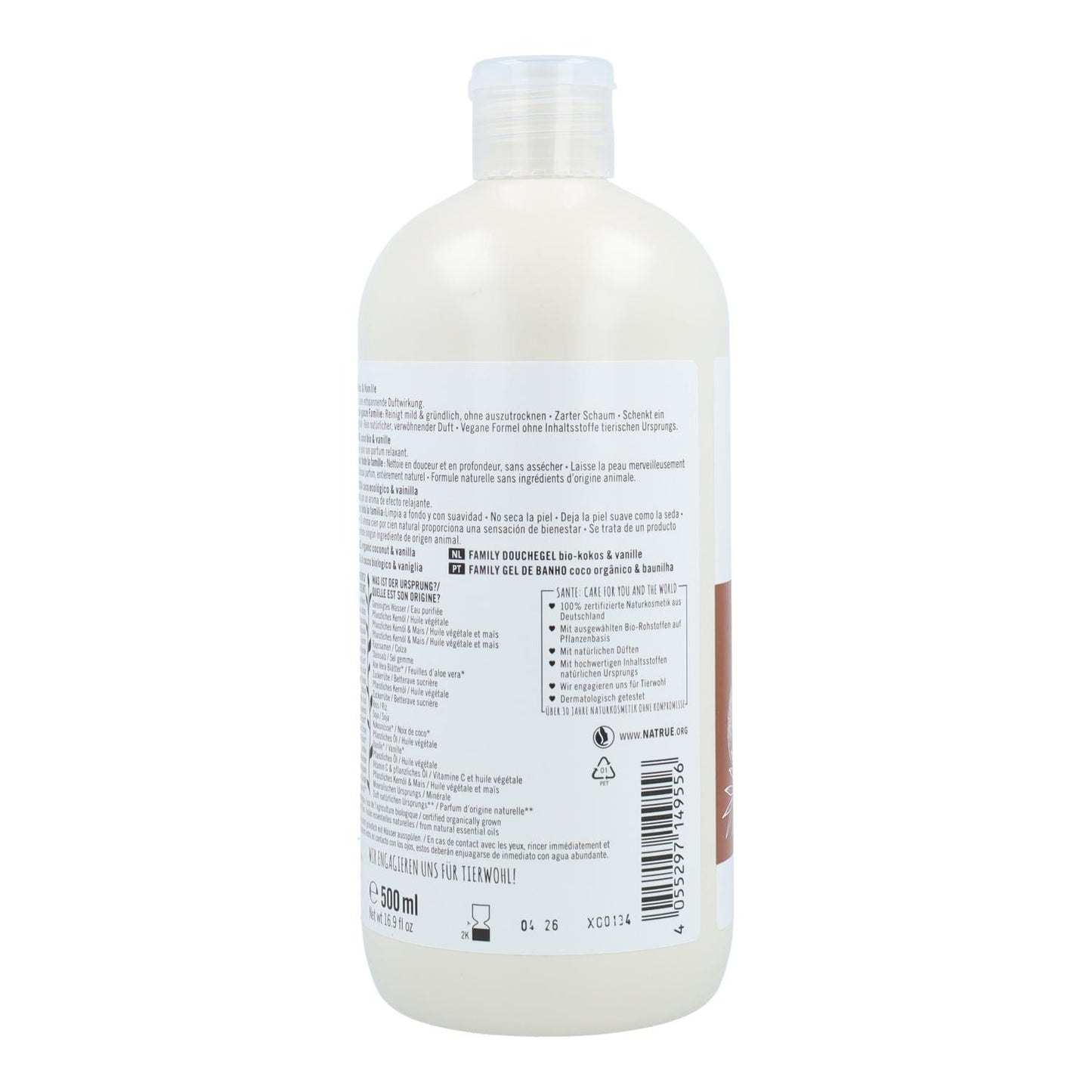 Gel de Banho Orgânico de Coco e Baunilha Sante 500ml