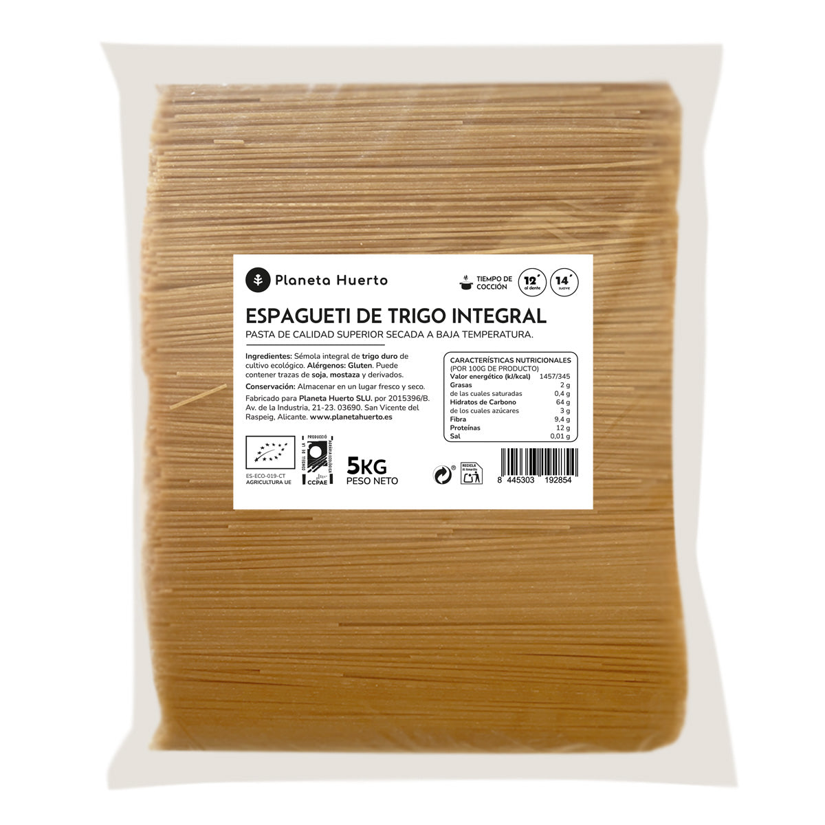 Esparguete integral ECO Planeta Huerto 5 Kg