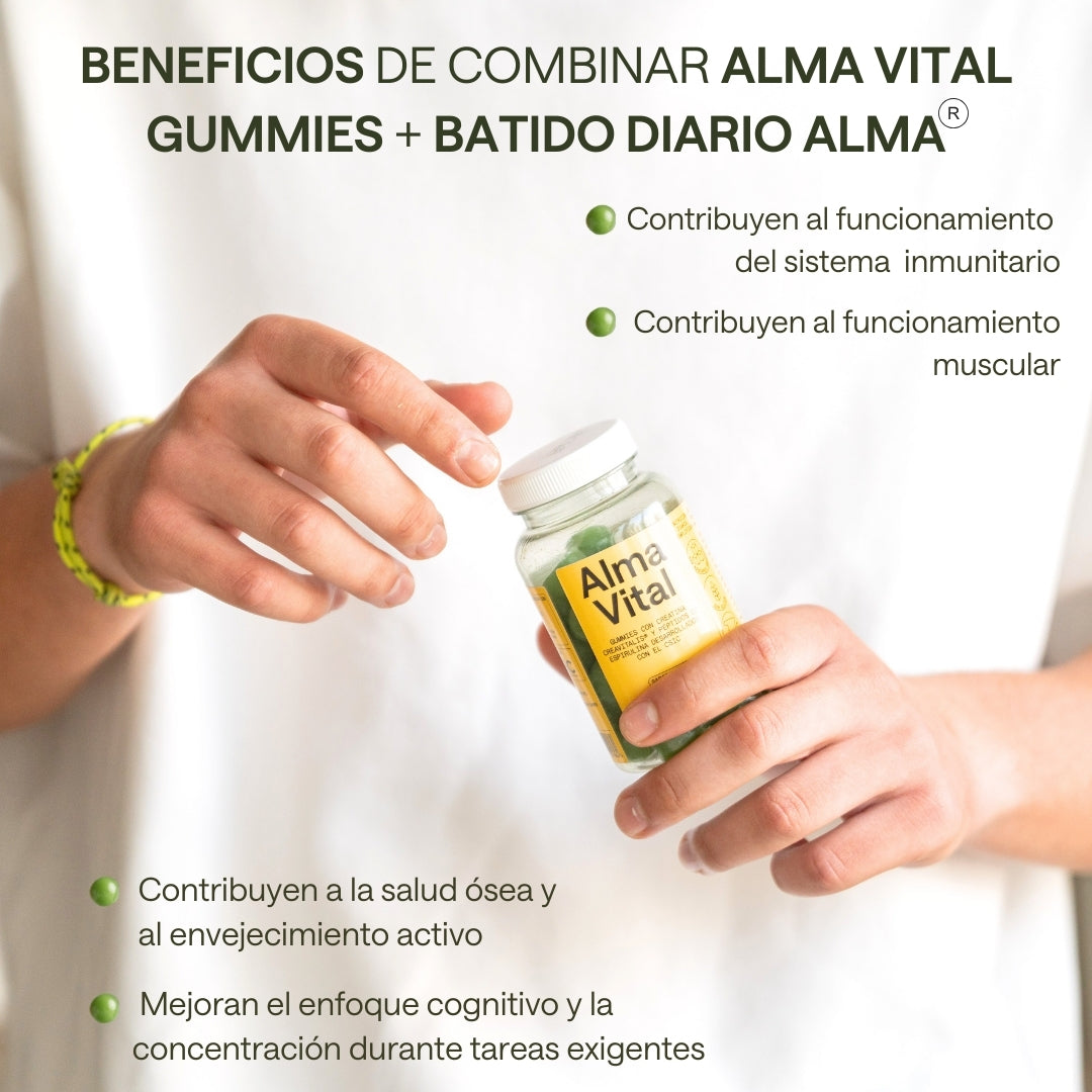 Alma® Batido Diario Con Espirulina Y Vitaminas 300g Y 120 Gominolas De Creatina Creavitalis® Vitamina D3 Y Espirulina_5