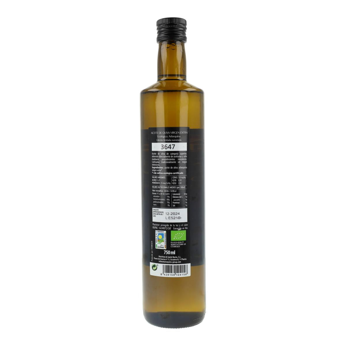 Azeite Virgem Extra Arbequina 100% Biológico, 750 ml. Natursoy