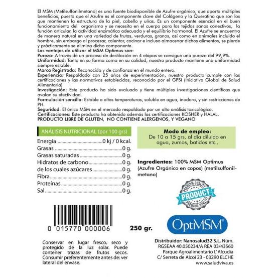 MSM Optimus 250 g, Vida Saudável