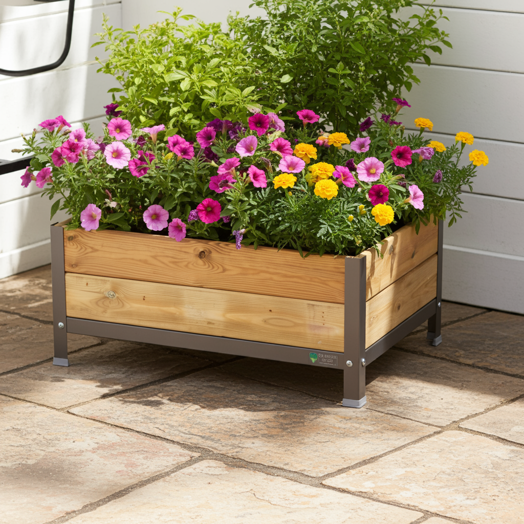 Jardinera Elevada De Madera Gris 90x60x38 Cm De Estructura Metálica Y Bandeja Recoge Aguas Mi Huerto Urban_5