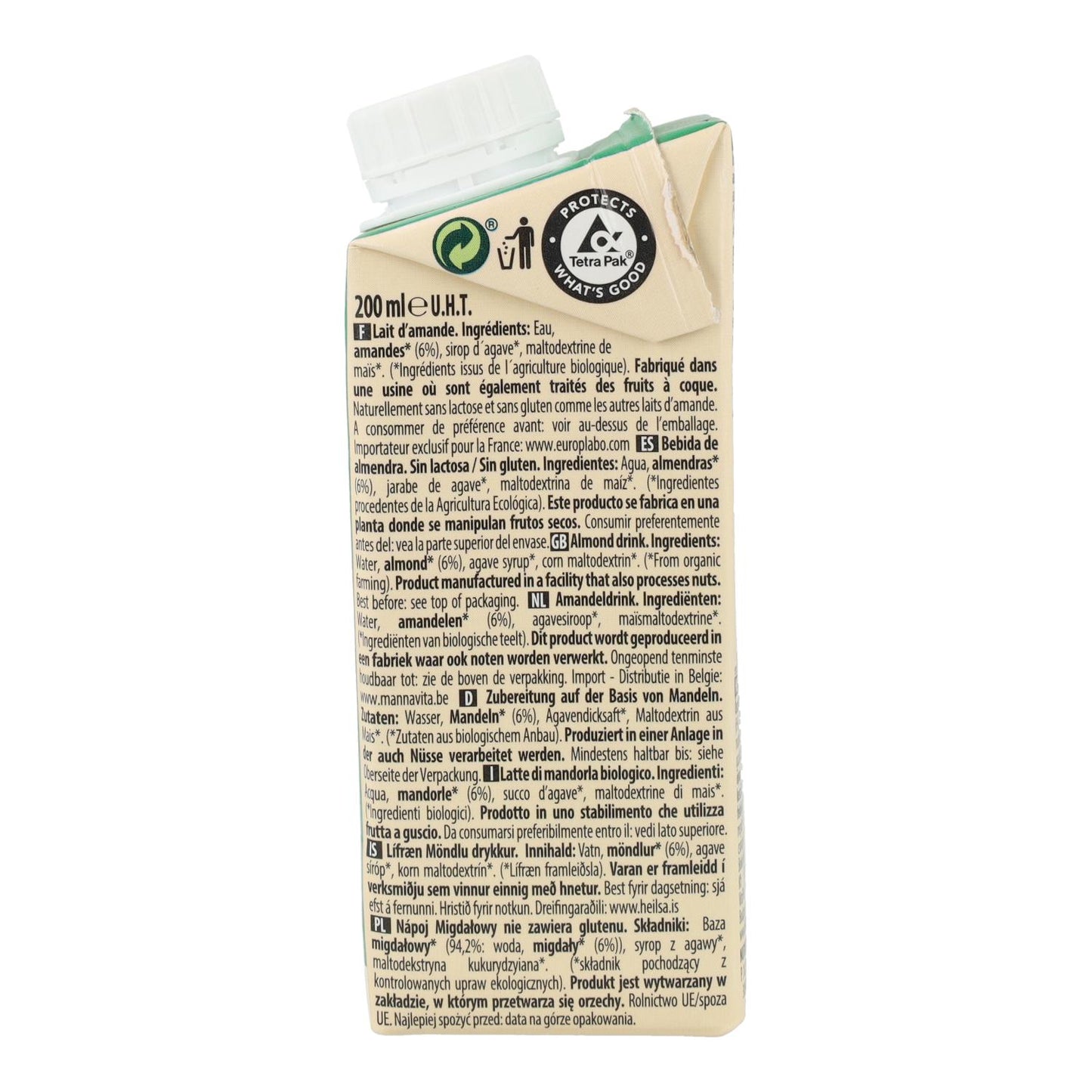 Bebida Vegetal de Amêndoa adoçada com Agave Orgânico EcoMil 1 L