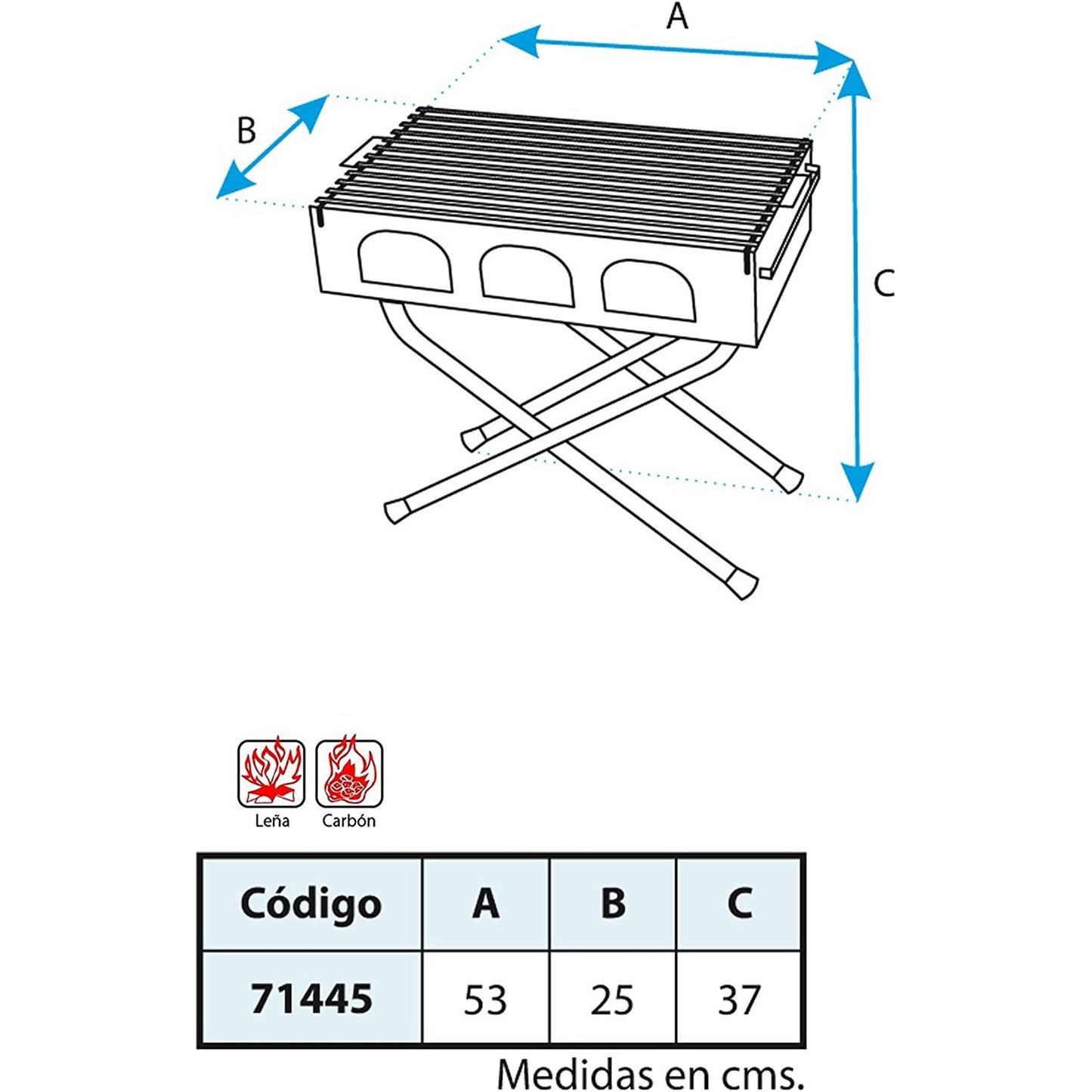 Churrasqueira Dobrável com Grelha Zincada 53x25x37 da Imex El Zorro