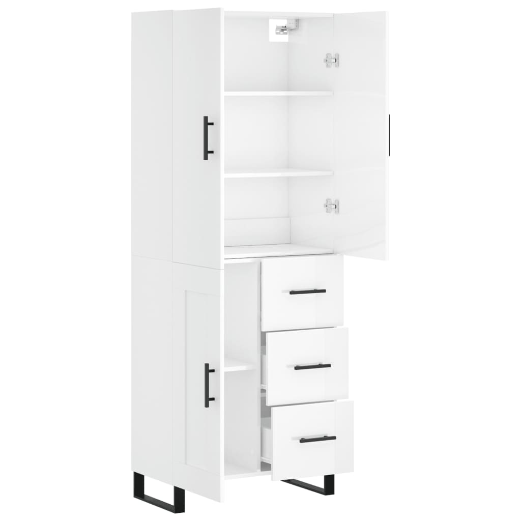 Aparador Alto Madera Contrachapada Blanco Brillo 69,5x34x180 Cm_3