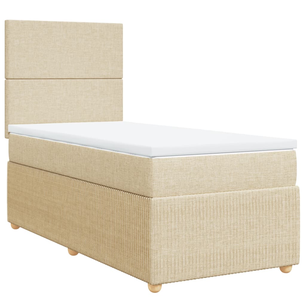 Cama Box Spring Con Colchón Tela Color Crema 100x200 Cm / Vetonek_5