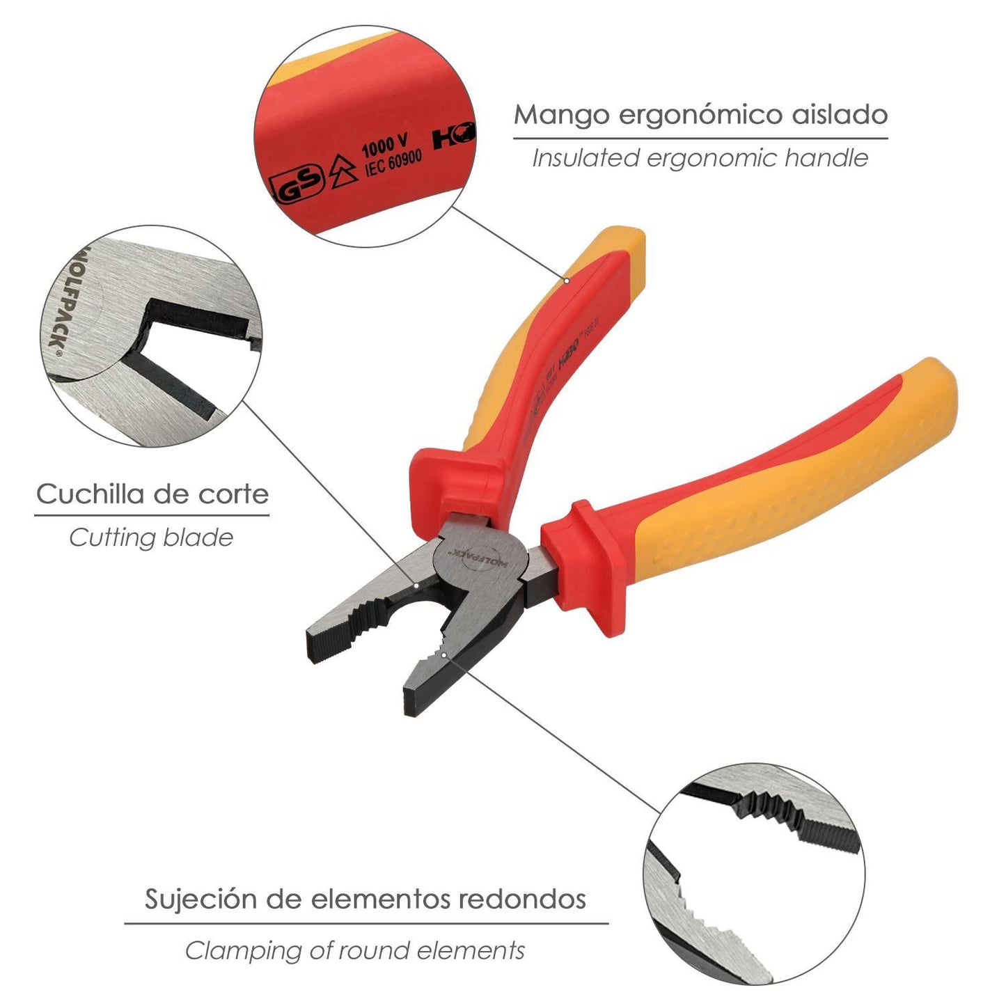 Alicates Universales 200 Mm. Mangos Aislados Acero Cromo Vanadio Pelacables, Corta Cables, Pelador Cables_3