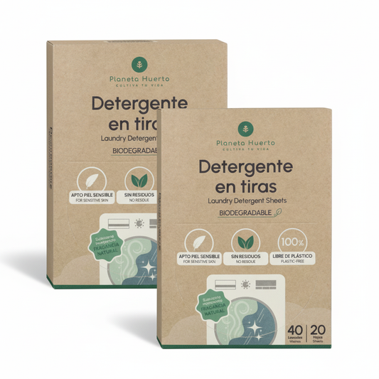 Embalagem de 2 Eco-Strips para detergente e amaciador Planeta Huerto 40 lavagens
