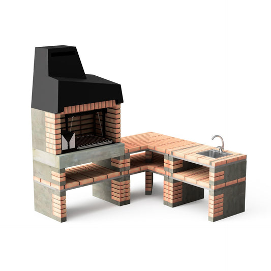 Cozinha de canto exterior California Plus XL com churrasqueira e lava-loiça Movelar