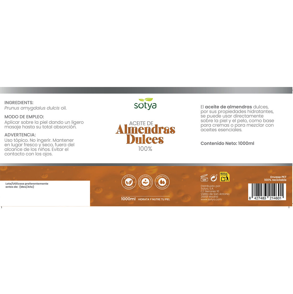 Óleo de amêndoas doces Sotya 1 L