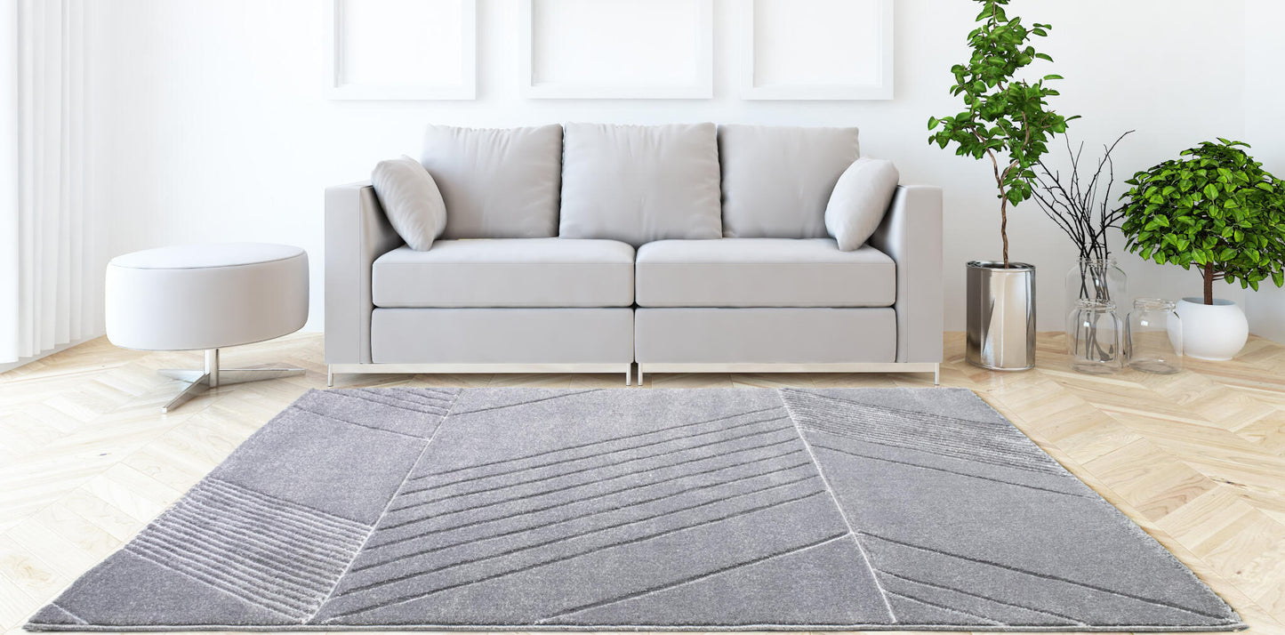 Alfombra De Salón Gris Geometrical Patterns Relief Shag 100x150cm- Decoración- Mobiliario Doméstico_2