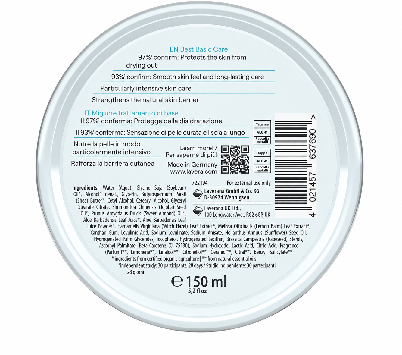 Sensitiv Bio Lavera Creme Facial e Corporal 150 ml