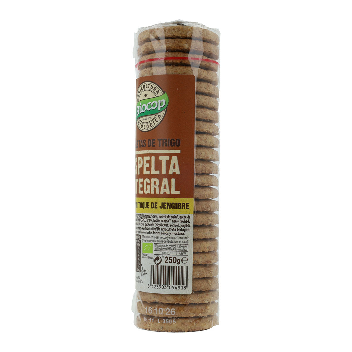 Bolacha Integral de Espelta, Gengibre e Limão Biocop 250g