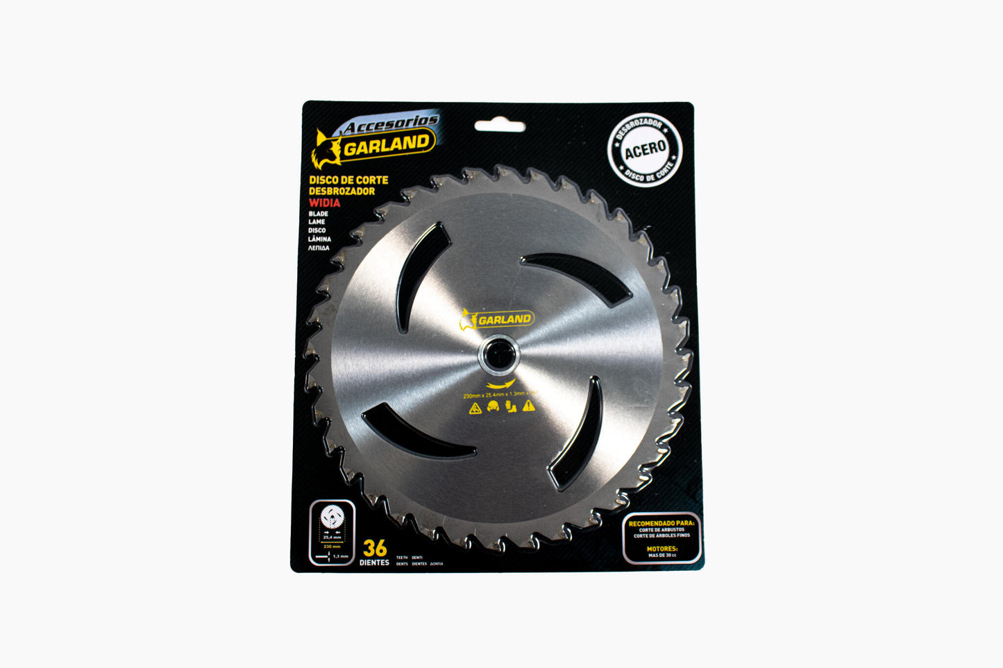 Garland - 7102301336 Disco Desbrozar - Cuchilla Para Desbroce Y Corte En Arbustos Y Árboles Finos. Diente De Widia D.int:25,4mm, D. Ext: 230mm_0