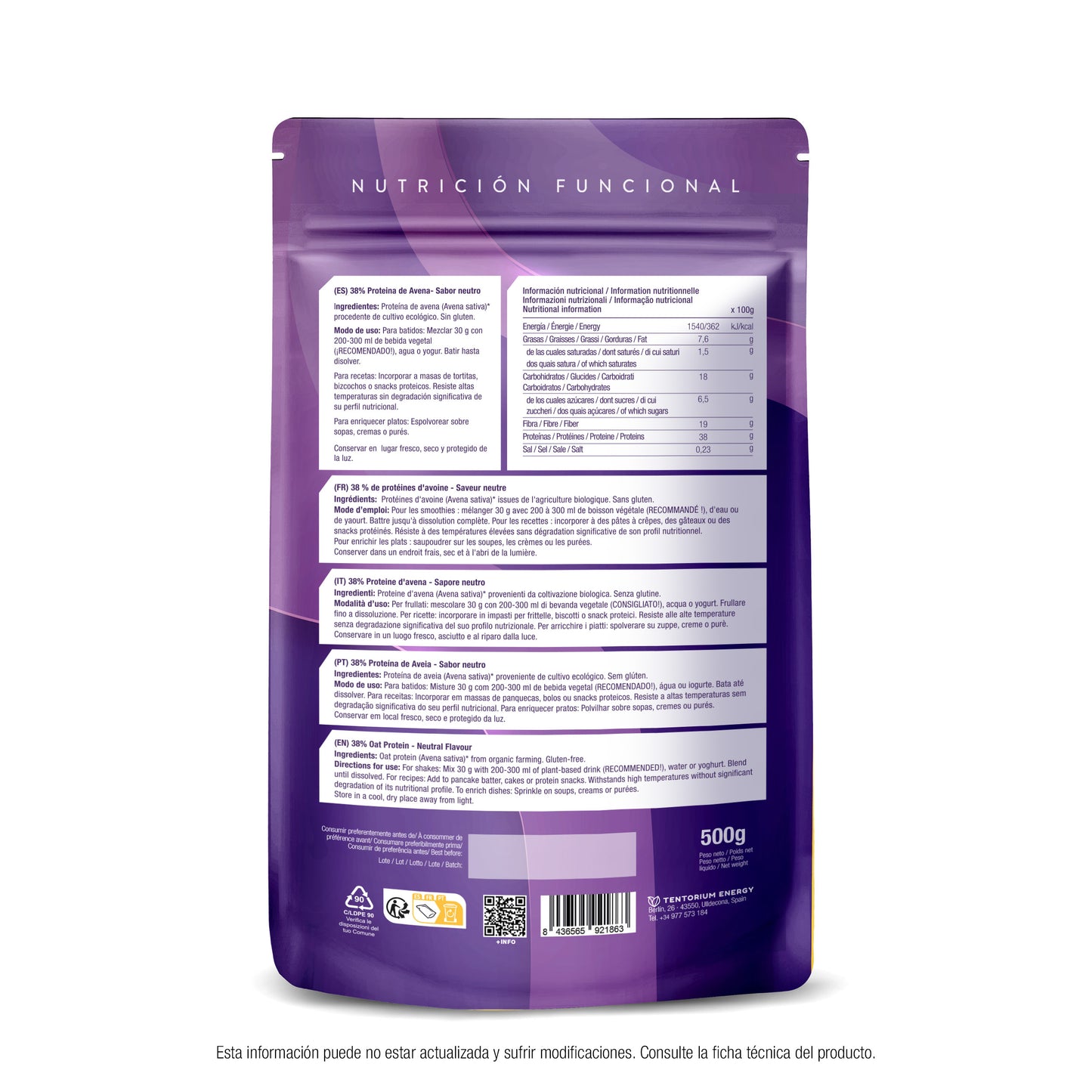 Proteína eco de avena Energy Feelings 500 g XL Pack