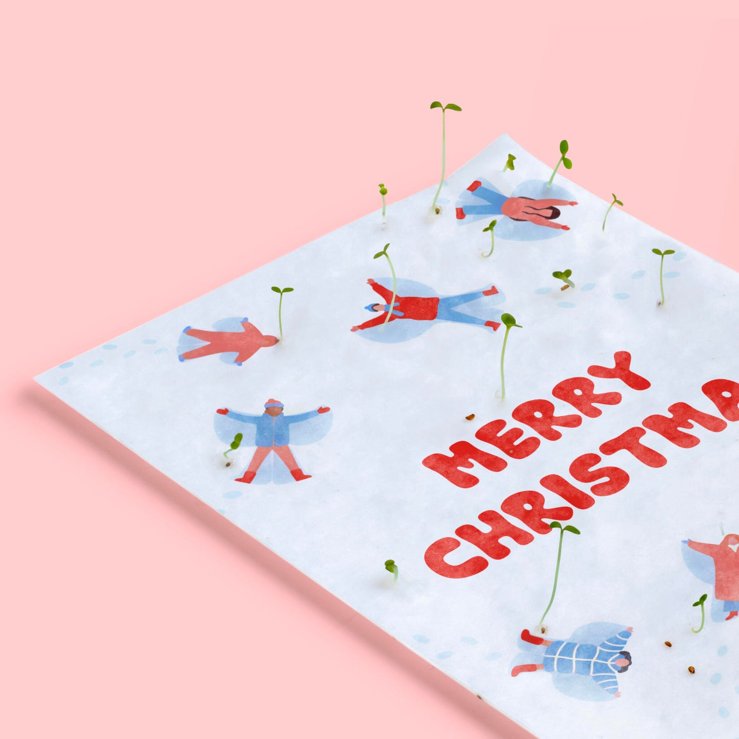 Postal Plantable Merry Christmas Snow Angels – Papel De Algodón Reciclado Con Flores - Resetea_2