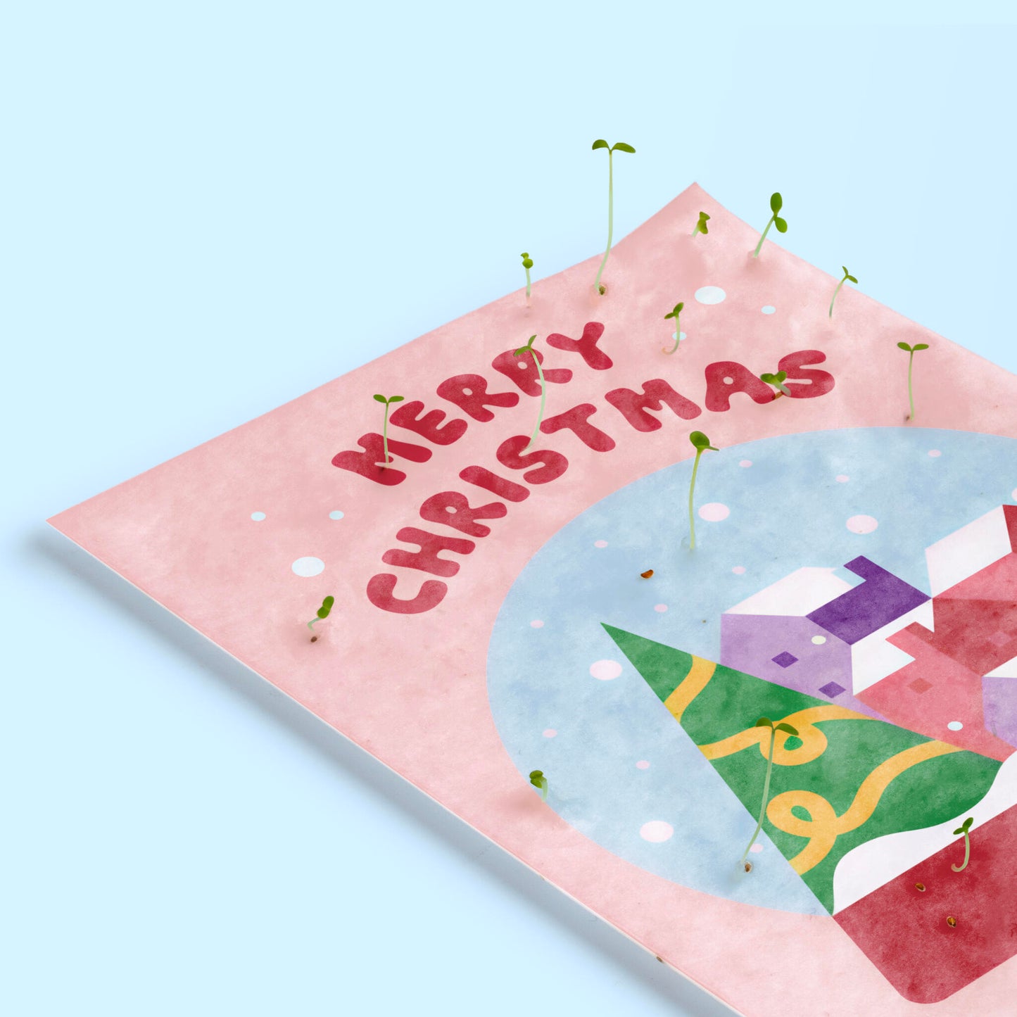 Postal Plantable Merry Christmas Snow Globe – Papel De Algodón Reciclado Con Flores - Resetea_2