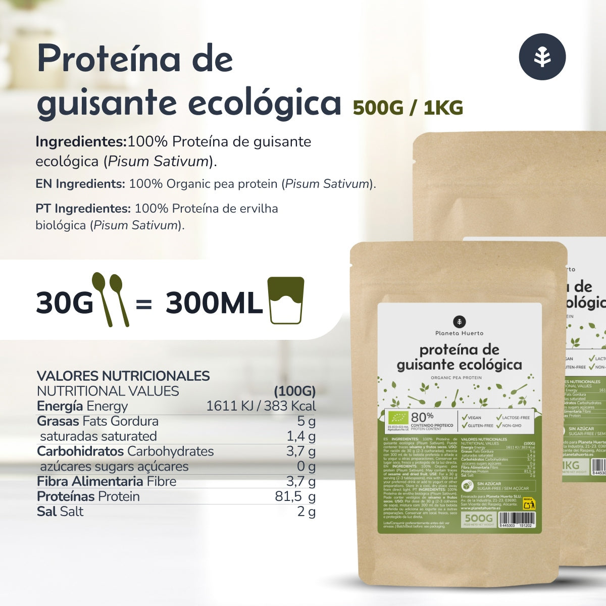 Proteína de Ervilha 80% ECO Planeta Huerto 1 kg
