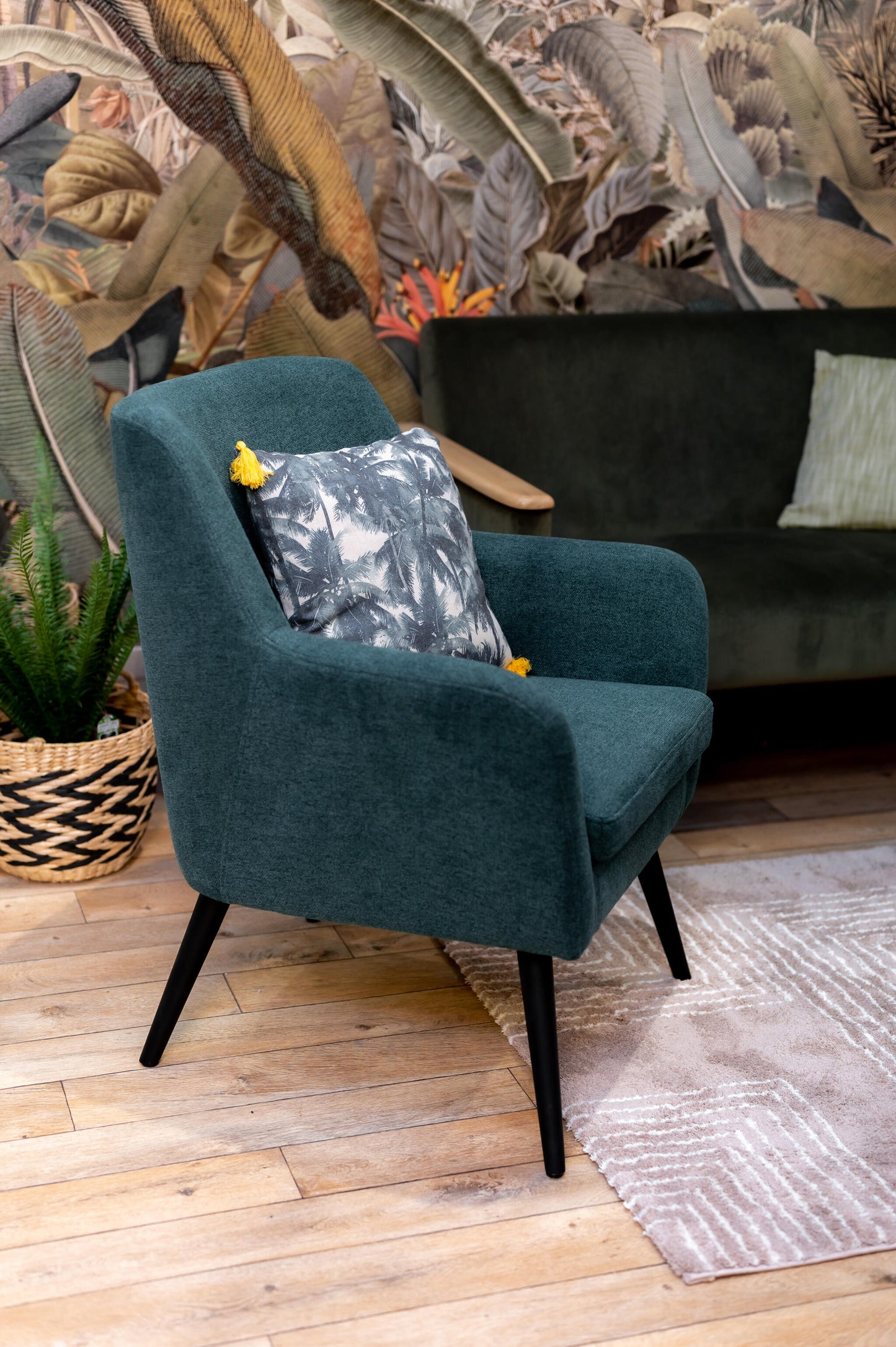 Sillón Lounge Oficina, Dormitorio, Salón Tela Verde Negro Pata De Madera Tropical 68x70x82cm- Muebles De Salón_5
