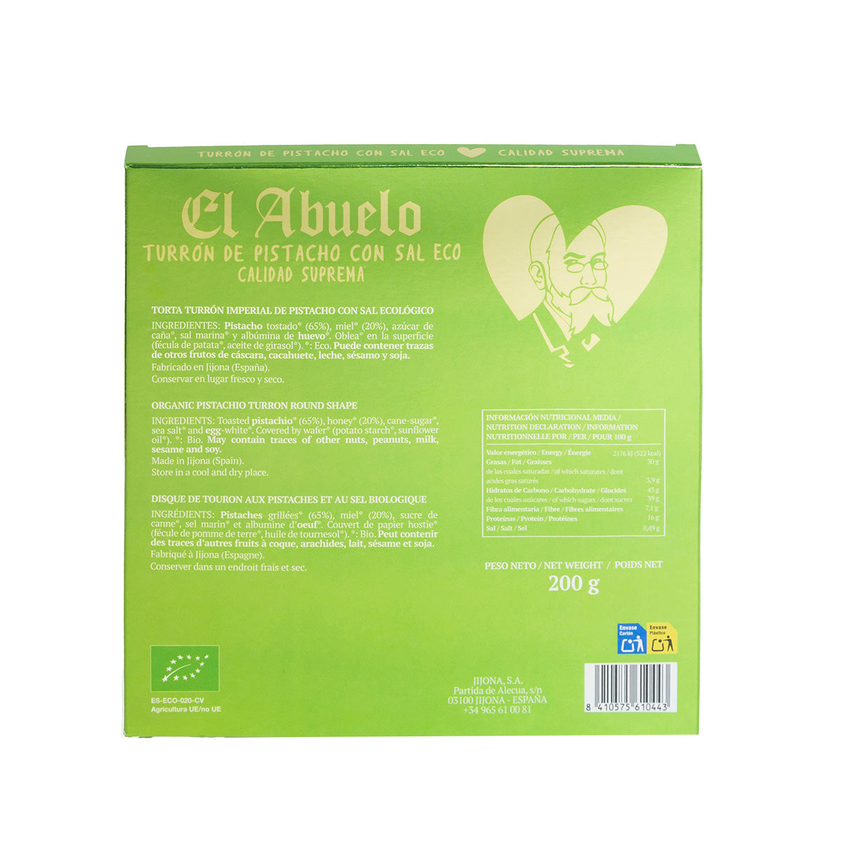 Torta de Turrón de Pistacho ECO - Agatha Ruiz de la Prada El Abuelo 200 g