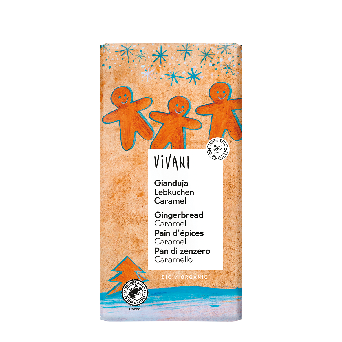 Chocolate Gianduja, galleta de jengibre y caramelo Vivani 100 g