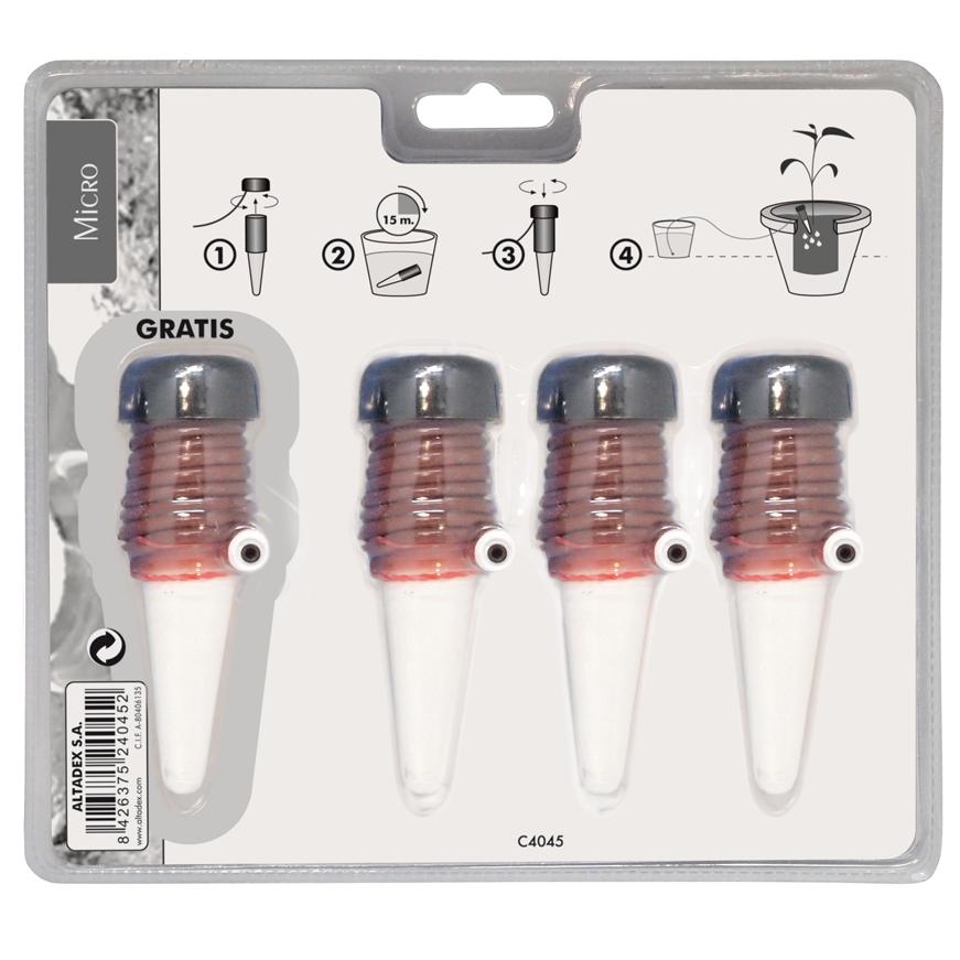 Cones de irrigação em cerâmica para vasos de flores, 4 unidades, Aquacontrol