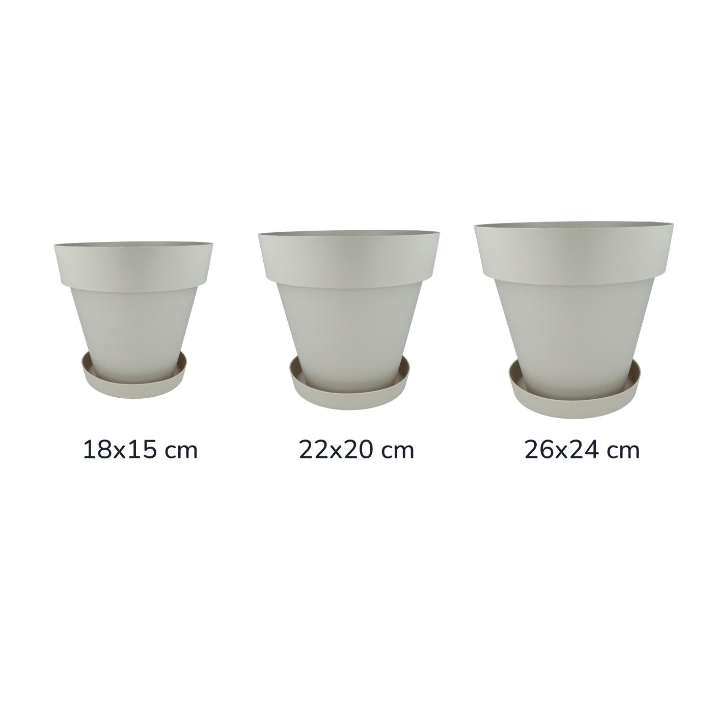 Pacote de vasos de flores com pires na cor cru Tes 26 x 24 cm