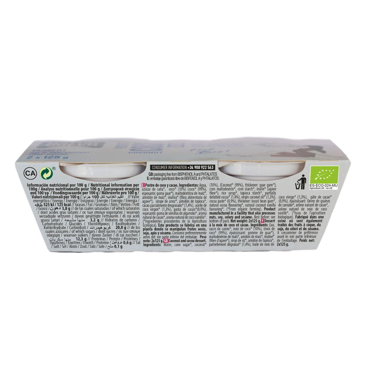 Sobremesa de Coco e Cacau Naturgreen, 2 x 125 g