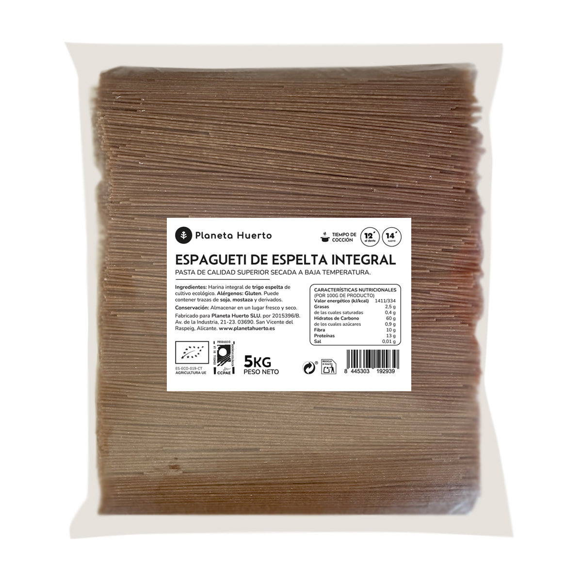 Esparguete de espelta integral ECO Planeta Huerto 5 Kg