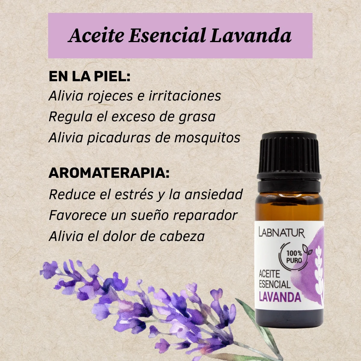 Aceite Esencial de Lavanda 100% Puro Labnatur 10 ml | Relajante y Suavizante | Piel, Masajes y Difusor | Vegano_1