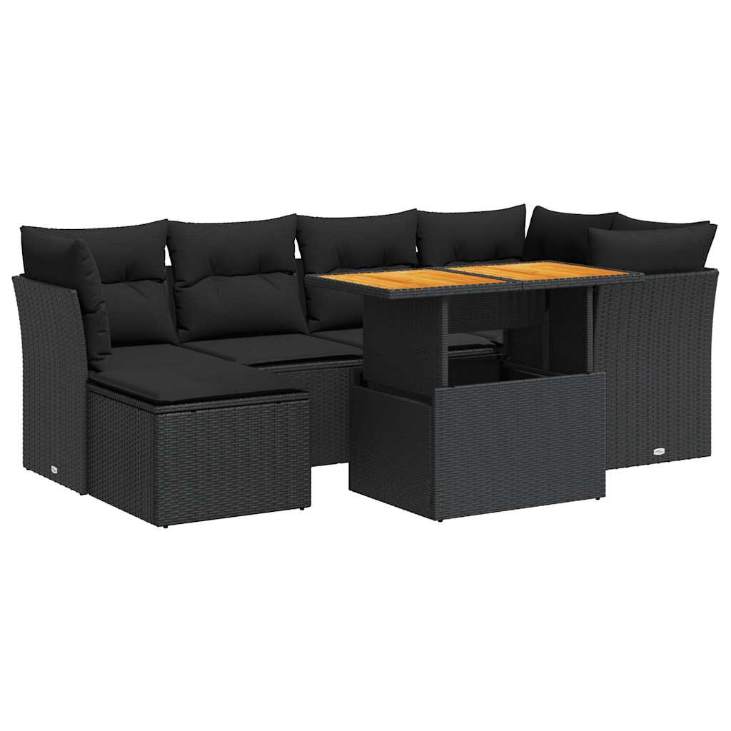 Set De Sofás De Jardín 7 Pzas Con Cojines Ratán Sintético Negro / Vetonek_5