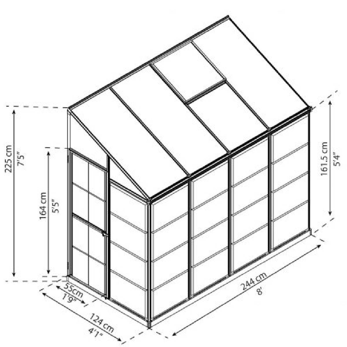 Estufa anexa com cobertura de 124x244 cm