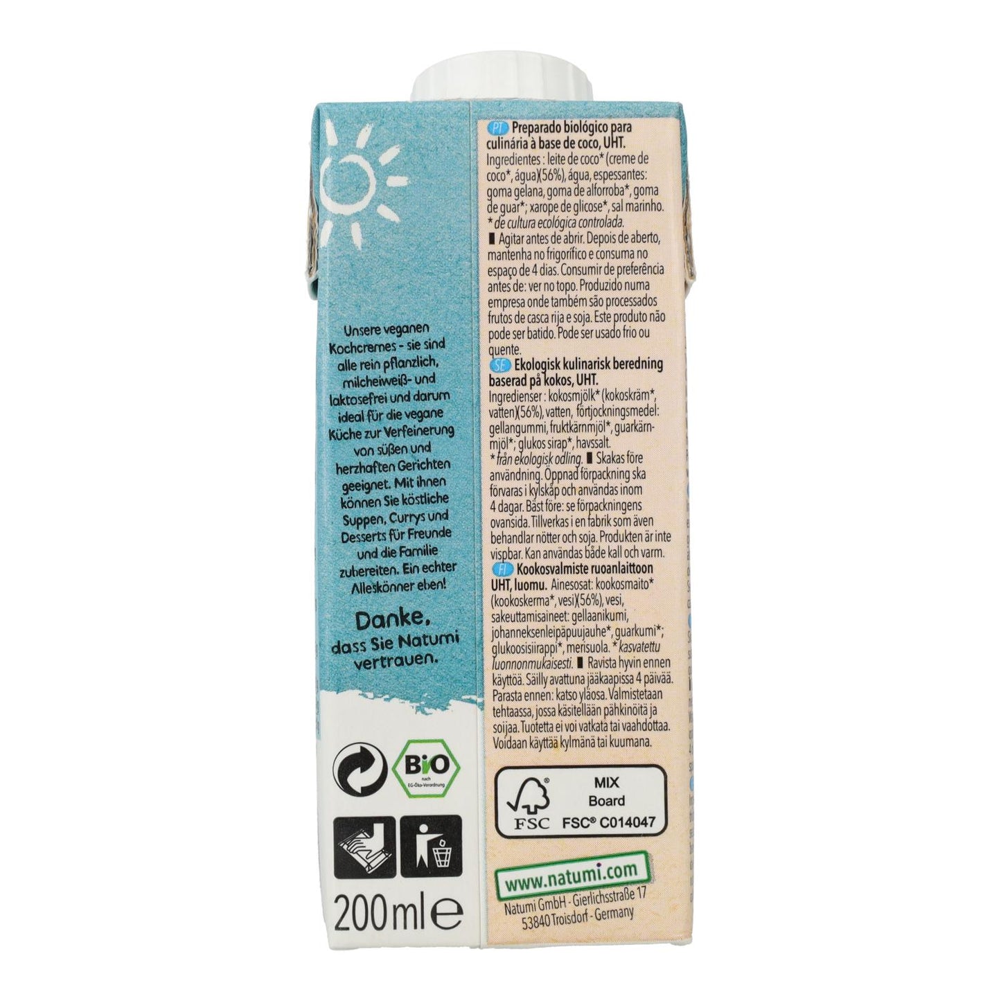 Natumi Creme de Cozinha à Base de Coco, 200 ml