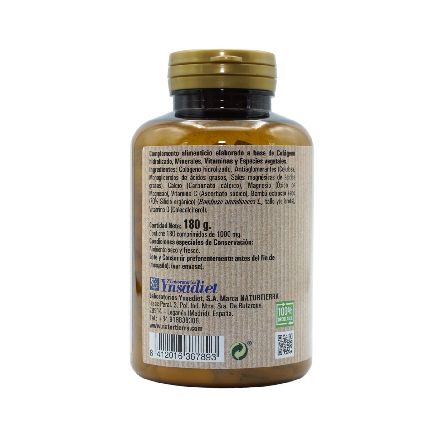 Colagénio com magnésio + silício orgânico + vitaminas C e D, 180 comprimidos. NaturTierra