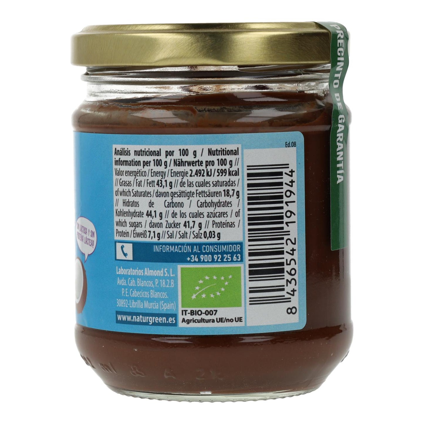 Creme para barrar de coco e cacau Naturgreen 200 gr