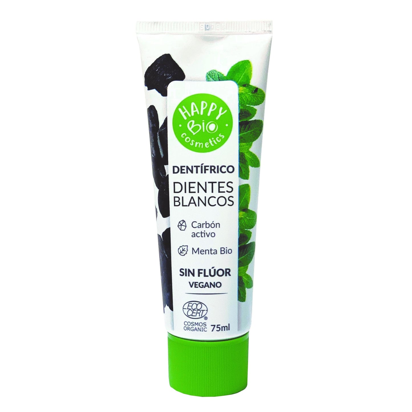 HappyBio pasta de dentes com carvão ativado para dentes brancos 75ml