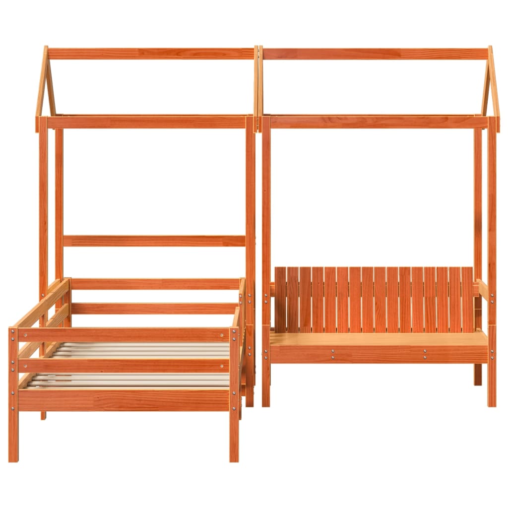 Set De Cama Y Banco Con Techo Madera De Pino Marrón 80x200 Cm_5