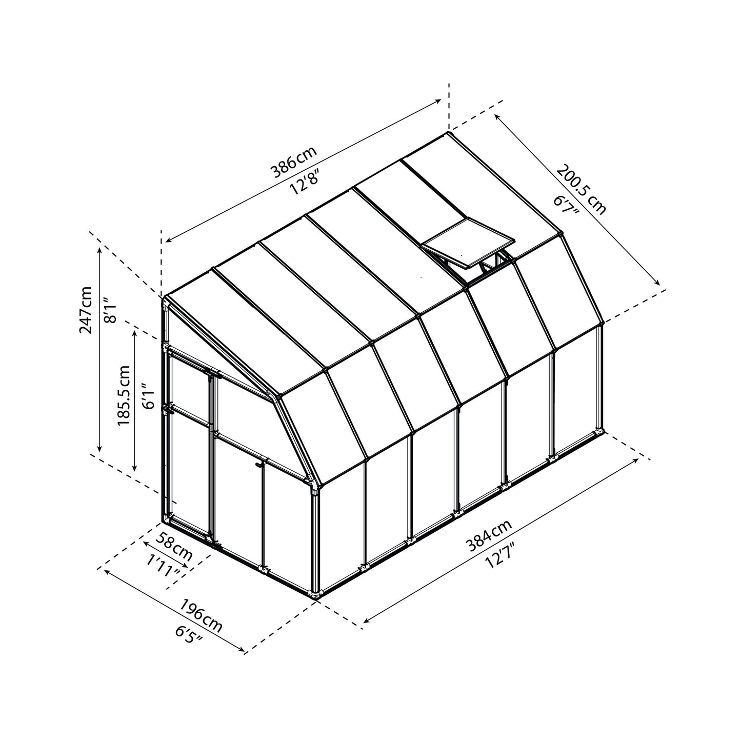 Pérgola fechada para solário 386x200 cm