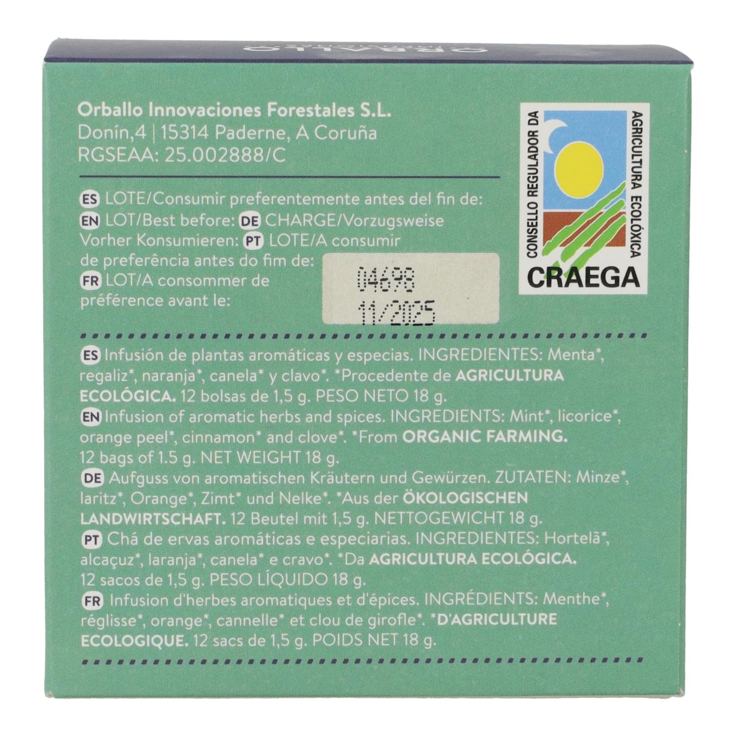 Infusão "tempestade de manta e menta" Bio orballo 15 pirâmides