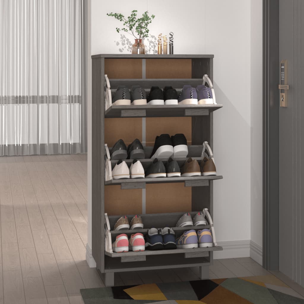 Zapatero Hamar Madera Maciza Pino Gris Claro 59,5x35x117 Cm / Vetonek_5